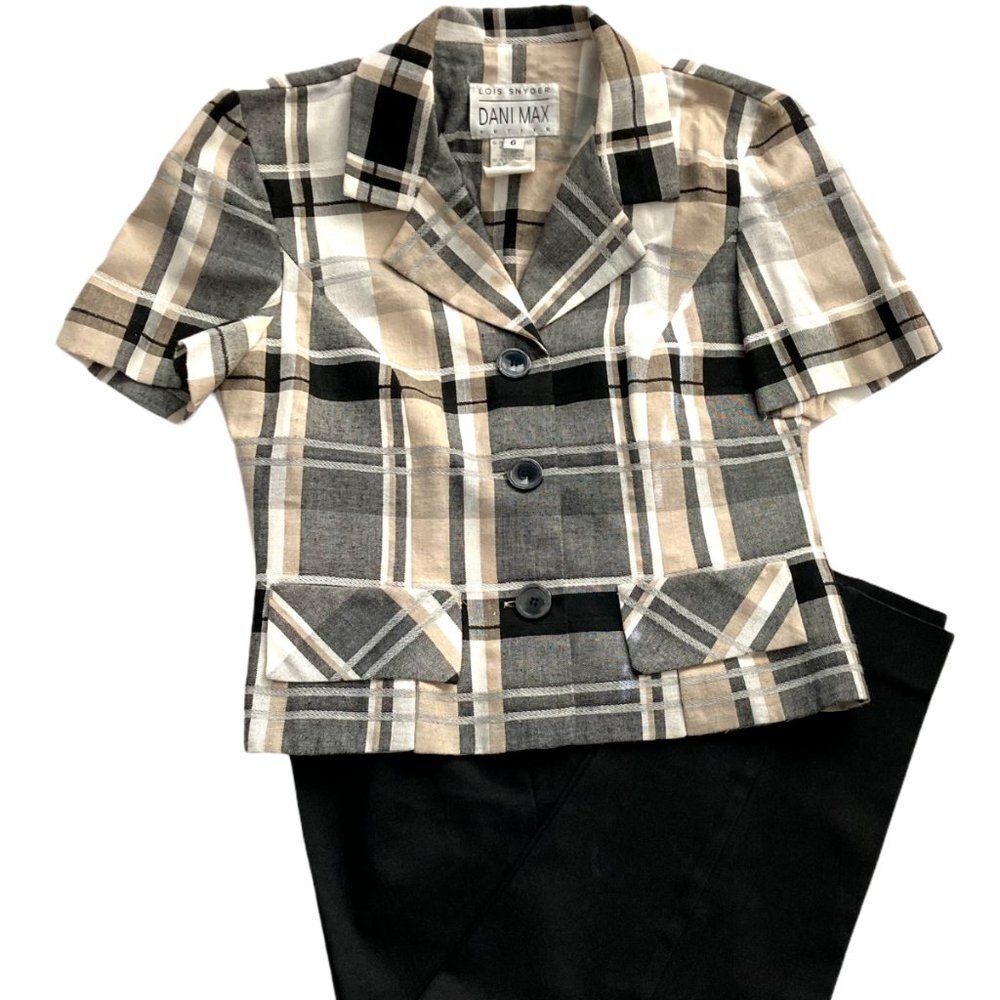 Vintage 90s Lois Snyder Dani Max Linen Blend Pant Suit | Cream Tan Minimalist 6P